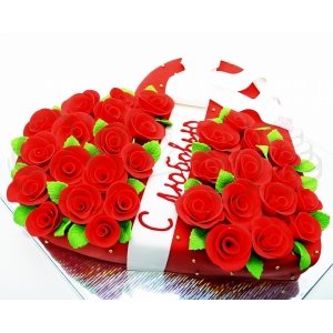 Торт "Букет для любимой", сердце, розы, красный